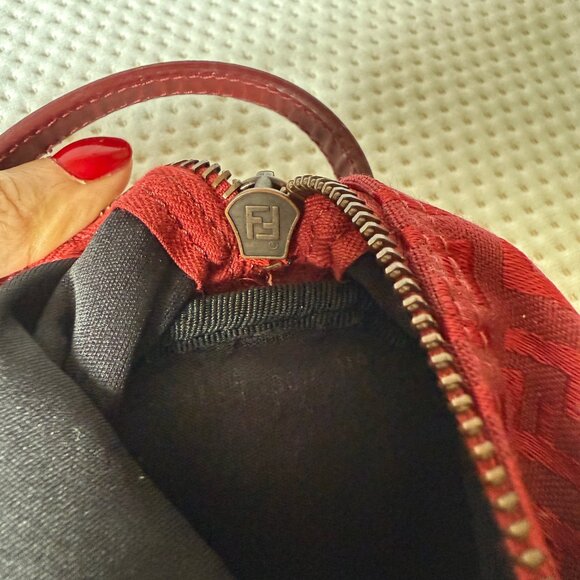 Rare FENDI Zucchino Barrel Pochette Red - Picture 6 of 12
